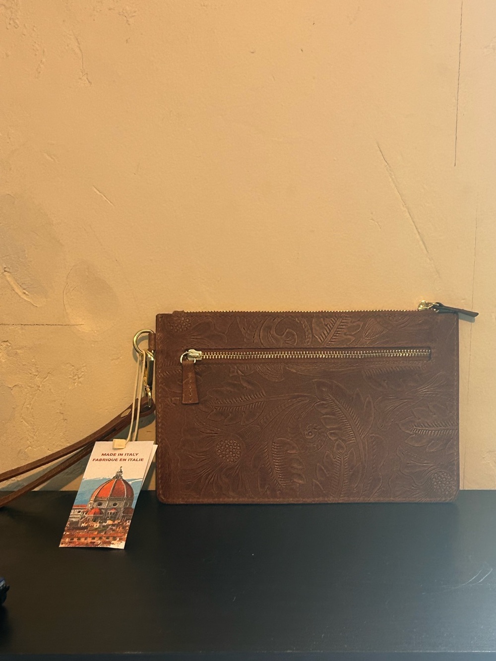 ISADORA Made In Italy Brown Embossed Leather El Charro Large Wristlet NWTS - Picture 7 of 13